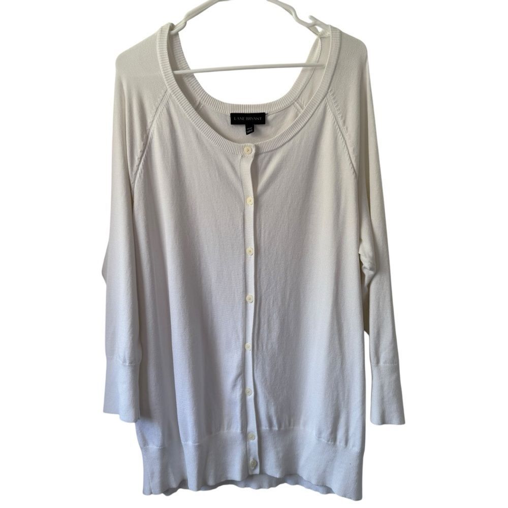 LANE BRYANT Women's Size 18-20 2X White Open Front Button-Up Cardigan Plus Size